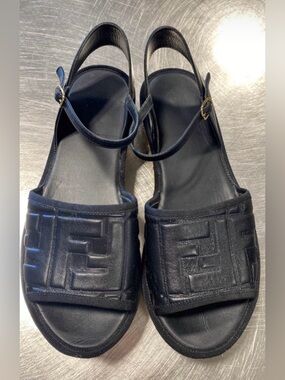 Fendi Zucca FF Logo Leather Espadrilles in Black